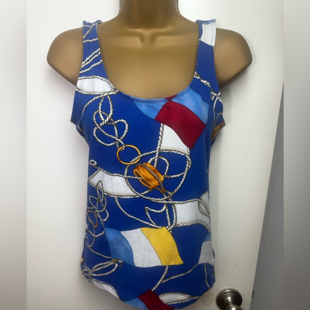 Lauren‎ Ralph Lauren Blue Vintage 90’s Nautical-Maritime Motif Print Tank Top XS
